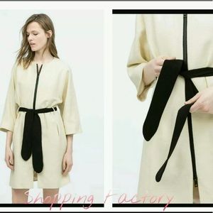 ZARA BEIGE KIMONO SLEEVE BELTED COAT SIZE XS